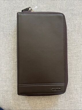 Tumi Dark Brown Zip-Around Leather Travel Wallet